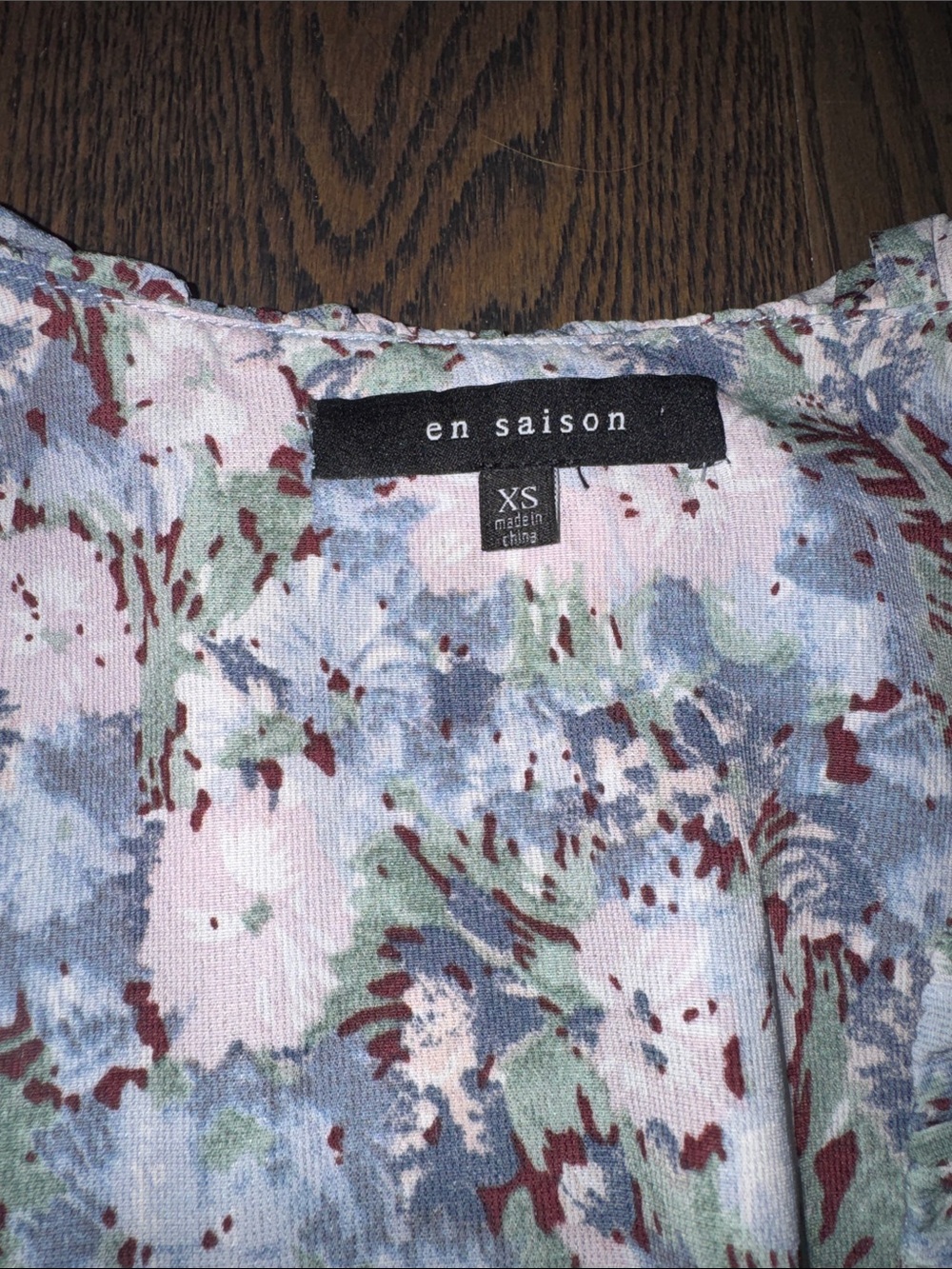 En Saison Floral Print Button-Up Ruffle Peplum Blouse | XS - Picture 3 of 6